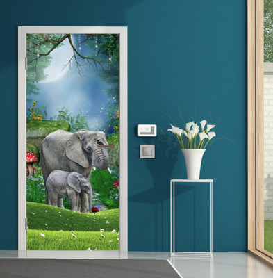 We Kreate 213 cm 3D Elephant Nature Royal Door wallpaper Self Adhesive Sticker(Pack of 1)