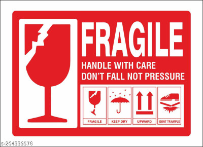 Stikor 10 cm Fragile Handle with Care (10 X 7 Cm) Self-Adhesive Packing Sticker Removable Sticker(Pack of 100)