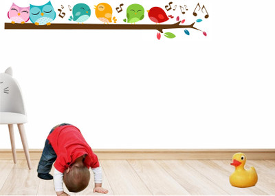 Happy Customise 87.5 cm Singing Birds Family for Kids Room Self Adhesive Sticker(Pack of 1)