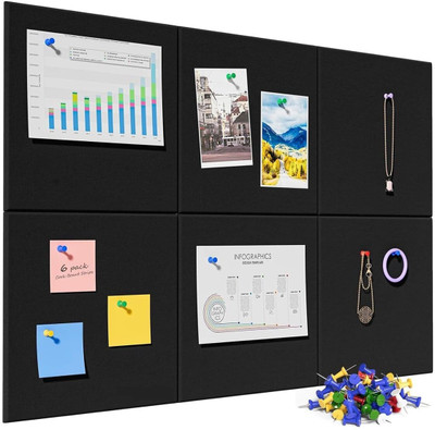 SADRUCHI Felt Bulletin Board Set | 6PCS 30x30cm with Pins | Office, Home, School Use Cork Bulletin Board(Black Free Size)