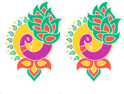 STIXY 10 cm Rangoli Peacock Design Sticker – Set of 2 | Water-Resistant(10x13 cm Each) Self Adhesive Sticker(Pack of 2)
