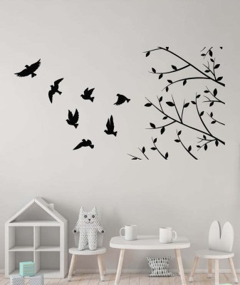 SnappyVinyl 33 cm Flying Tree Branch Leaves Home Self Adhesive Sticker(Pack of 1)