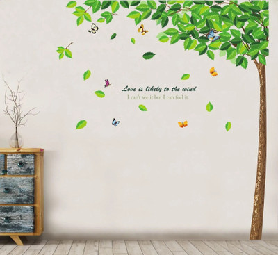 GLOBAL GRAPHICS 100 cm Tree Wall Sticker Green Leaves and Tree wall Sticker Multicolor Wall décor (pvc vinyl) Self Adhesive Sticker(Pack of 1)