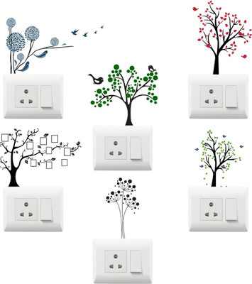 SR ENTERPRISE 3 cm Framing Trees Switch Board Sticker Set 6 Self Adhesive Sticker(Pack of 1)