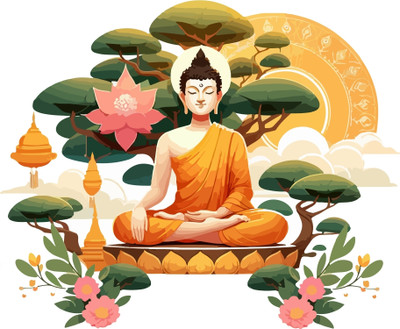 CreativeEdge 65 cm Buddha with tree Self Adhesive Sticker(Pack of 1)