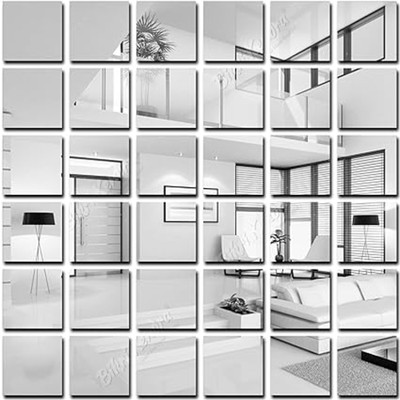 Bikri Kendra 10 cm 28 Big Square silver Mirror for Wall, Acrylic Mirror Self Adhesive Sticker(Pack of 28)