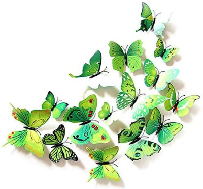 Flipkart SmartBuy 13 cm Designer Green Colour 3D Butterflies Home Décor Wall Sticker ( Set of 12 pcs) Self Adhesive Sticker(Pack of 1)