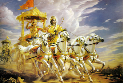 ShubhFly 48 cm Mahabharat Sticker Krishna and Arjun Mahabharata Poster for Home Decor Self Adhesive Sticker(Pack of 1)