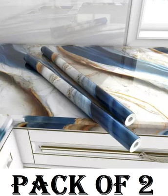 SIRTERIQ 400 cm Aluminum Shining Marble Foil Waterproof 2 Roll For Kitchen Self Adhesive Sticker(Pack of 2)