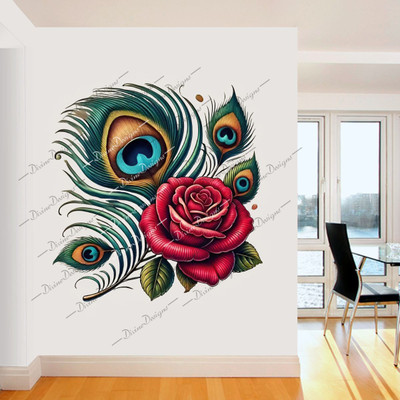 DivineDesigns 51 cm Rose Flower Self Adhesive Sticker(Pack of 1)