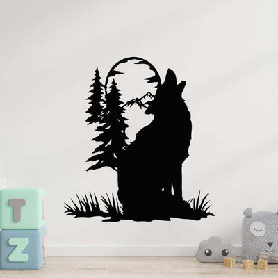 SnappyVinyl 27 cm Wolf Howling On The Full Moon Self Adhesive Sticker(Pack of 1)