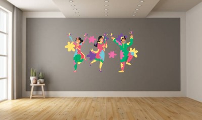 Sticker Hub 67 cm Men and Women Playing Colouful Holi| Holi Party Special|PVC vinyl, DIY Removable Peel and Stick Decal 'Covers H cm 67 x 118 B cm' Self Adhesive Sticker(Pack of 1)