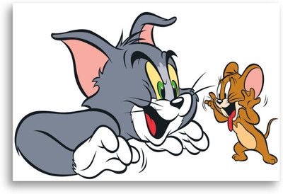 PRINTHUBS 45.72 cm Tom and Jerry Cartoon Poster For Kids Room Home Wall Decor (Size 12x18 In)D4 Self Adhesive Sticker(Pack of 1)