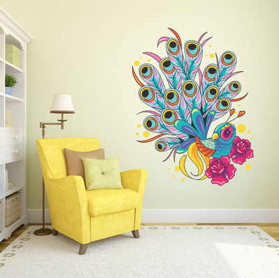 MIIKOR 60 cm Colorful Peacock | Non-Reusable Stickers Self Adhesive Sticker(Pack of 1)