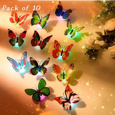 BG DISTRIBUTE 2.64 inch 3D Butterfly Stickers Decoration,Led Flash Butterflies Wall Sticker Self Adhesive Sticker(Pack of 10)