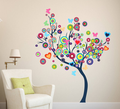 MIIKOR 120 cm Colorful Tree | Non-Reusable Stickers Self Adhesive Sticker(Pack of 1)