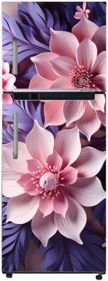 Design Decor 60 cm Pink Flower Fridge Door Sticker refrigerator wallpaper for double door Self Adhesive Sticker(Pack of 1)