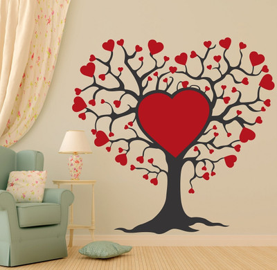 Wallme 80 cm Heart Tree | Non-Reusable Stickers Self Adhesive Sticker(Pack of 1)