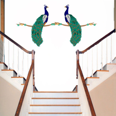 ZEN TREK 45 cm Pair of Peacock on Tree Branch Self Adhesive Sticker(Pack of 1)