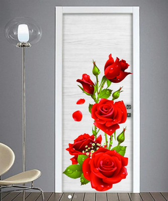 The Decor house 95 cm red rose door design(48x95) Self Adhesive Sticker(Pack of 1)