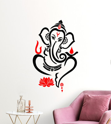 Decal O Decal 60 cm Lord Ganesha with Lotus Self Adhesive Sticker(Pack of 2)