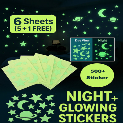 Sanu Creation 10 cm Night Glowing Sticker Glow in the Dark Sticker(Pack of 6)