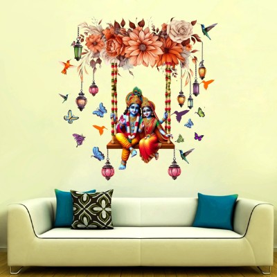 Delight Decor 68 cm Radha krishna swing With Butterflies and Flowers Self Adhesive Sticker(Pack of 1)