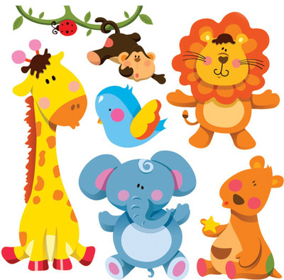 Printart 40 cm Adorable Cute Baby 3D Giraffe Lion Wall for Kid's Room Non-Reusable Sticker(Pack of 1)