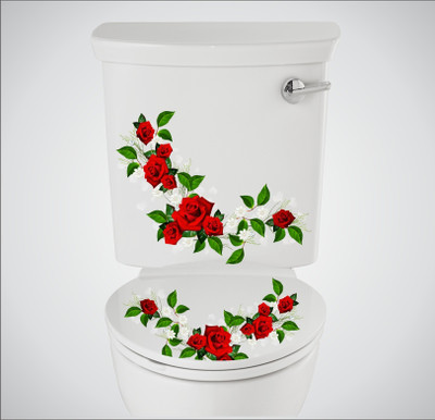 Decor vibe 38 cm Red Roses Floral Toilet Seat Sticker ( Size :- 38 X 33 cm )GDDS71 NEW Self Adhesive Sticker(Pack of 1)