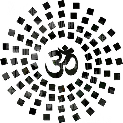 wall1ders 110 cm Om whit 100 Square Black Mirror Stickers For Wall, Wall Stickers. Self Adhesive Sticker(Pack of 101)