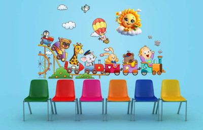RUHIDECOR 100 inch Cute School Child Animal Train Cartoon Fun Kids Education Self Adhesive Sticker(Pack of 1)