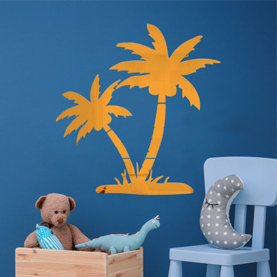 rawpockets 55 cm Palm Tree Golden Mirror Sticker Self Adhesive Sticker(Pack of 1)