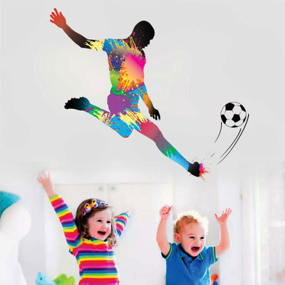 WALMORA 100 cm FootBall - Player - Splash - Colorful - Boysroom - Wall stikcer - wm 230 Self Adhesive Sticker(Pack of 1)