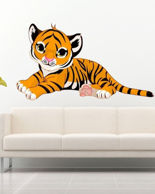Approach Decor 60 cm little tiger cub resting Self Adhesive Sticker(Pack of 1)