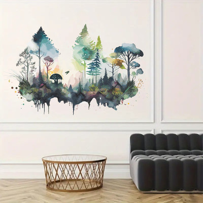 KGDecor 72 cm Watercolor Forest Wall Sticker (72 x 45 cm) Self Adhesive Sticker(Pack of 1)