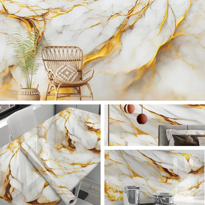 MOOZICO Abstract Gold, White Wallpaper(200 cm x 60 cm)