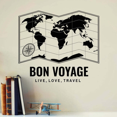 SnappyVinyl 66 cm Decal World Map Compass Self Adhesive Sticker(Pack of 1)