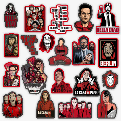 STICK STORE 2.8 inch Money Heist Sticker | Bella Ciao Red Jumpsuit Mask Characters Collection Self Adhesive Sticker(Pack of 20)