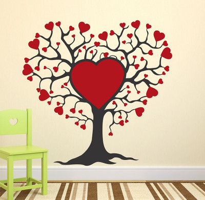 Remer 69 cm Tree with Heart wallsticker Self Adhesive Sticker(Pack of 2)