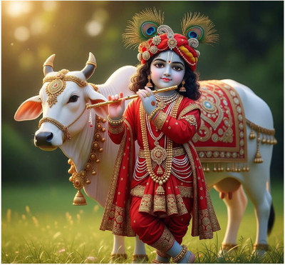 Archi Graphics Studio 41 cm krishna ji cow wall sticker / wallpaper Self Adhesive Sticker(Pack of 1)