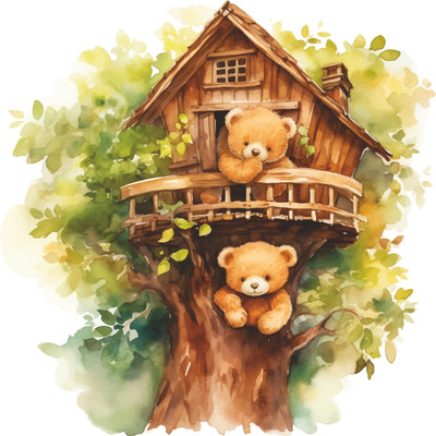 S3DESIGN 76 cm teddy bear tree house Self Adhesive Sticker(Pack of 1)
