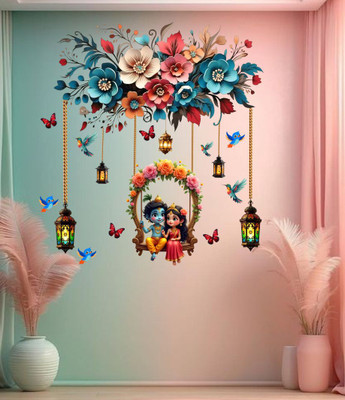 JNM ENTERPRISES 70 cm Radha Krishna Swing Floral Wall Sticker Self Adhesive Sticker(Pack of 1)