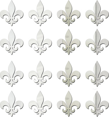 wall1ders 48 cm Wall1der Flower Fleur De Lis 16 Mirror Stickers for Wall, Wall Mirror (Silver) Self Adhesive Sticker(Pack of 16)