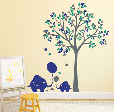 MIIKOR 90 cm Elephant under Tree | Non-Reusable Stickers Self Adhesive Sticker(Pack of 1)