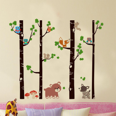 GLOBAL GRAPHICS 122 cm Wild animal and birds on tree branch multi cartoon wall sticker high quality (pvc vinyl multicolor) Self Adhesive Sticker(Pack of 1)