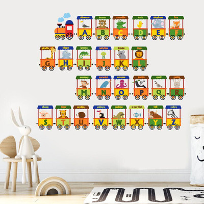JAAMSO ROYALS 60 cm English Zoo Alphabet Train Kindergarten Wall Sticker (30CM x 60CM) Self Adhesive Sticker(Pack of 1)