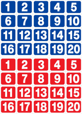 ShubhFly 9.5 cm Number Sticker 1 to 20 Blue and Red Digits Numbers for Rooms Hospital Waterproof Removable Sticker(Pack of 40)