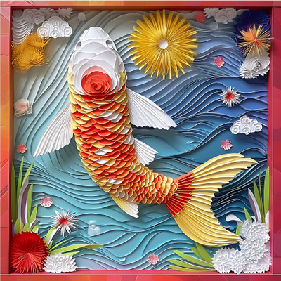 SoFFXia 18 inch Salmon_Origami 3D Animals Decorative Wall Sticker for Home, Living Room Self Adhesive Sticker(Pack of 1)