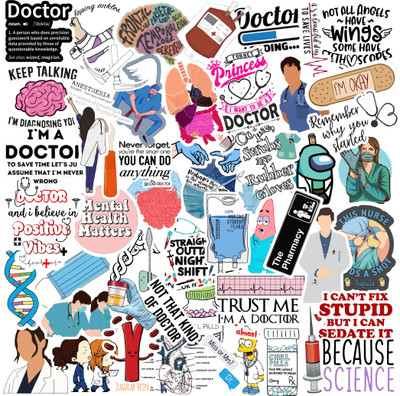 CodersParadise 5.5 cm Doctor Physician Stickers for Laptop, Diary, Guitar, Mobile Phone-Waterproof Self Adhesive Sticker(Pack of 50)