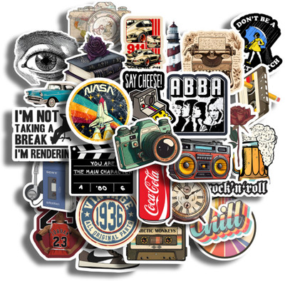 MOMENTPRINTS 5 cm 28Pcs Vintage Vinyl Stickers - Waterproof and Residue-Free for Laptops and More Reusable Sticker(Pack of 28)